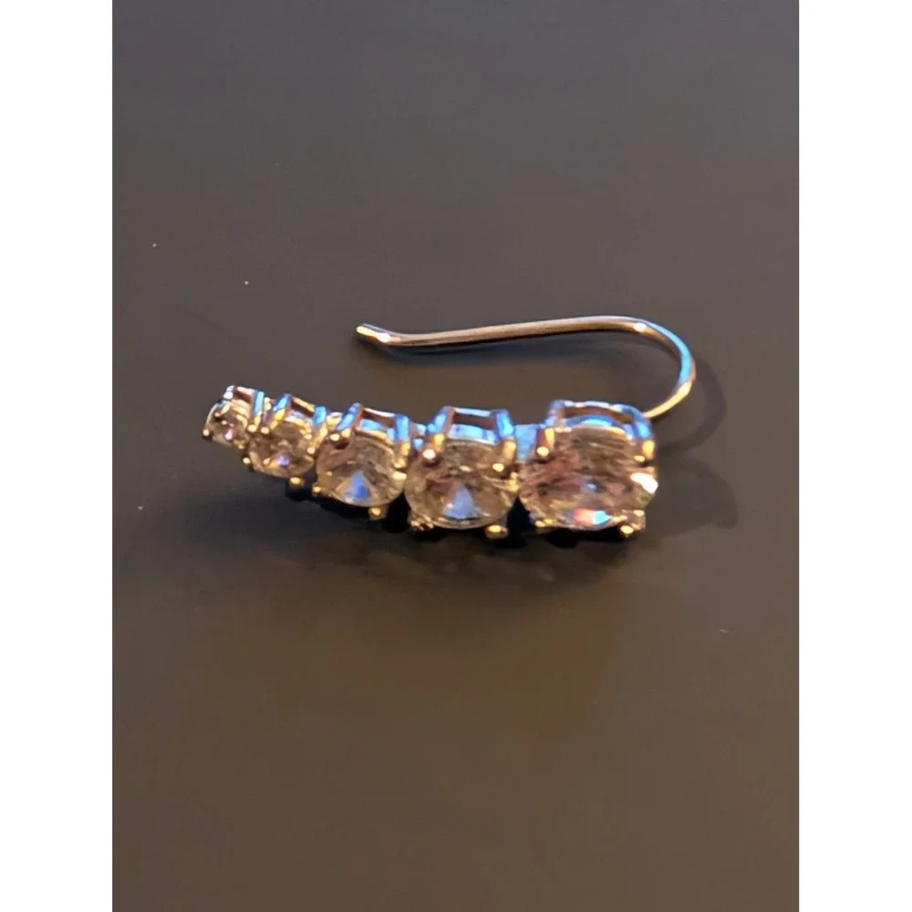 Single Graduated CZ Ear Crawler IBB CN Climber Hook Earring Silver Tone 1 Inch
